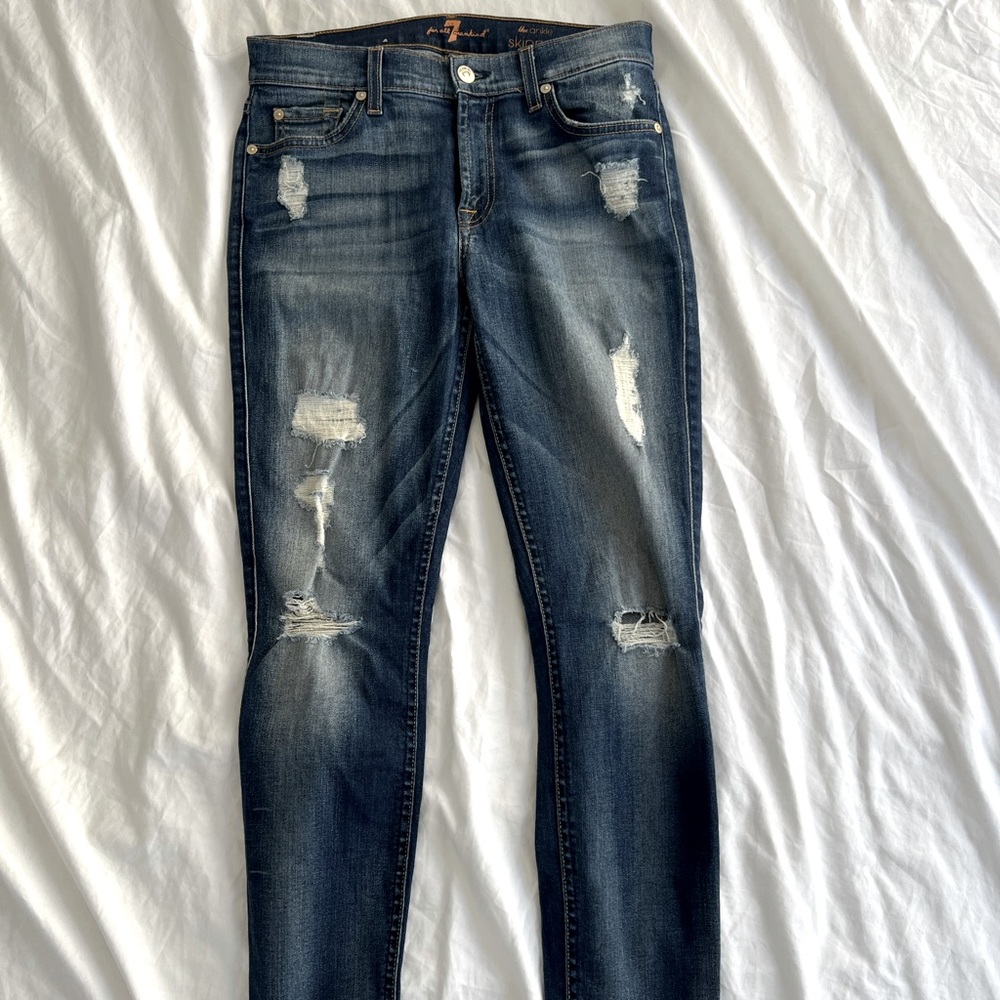 7 FOR ALL MANKIND ripped high rise skinny jeans